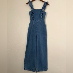 BDG Denim Wide Leg Jumpsuit with Ruffle Straps